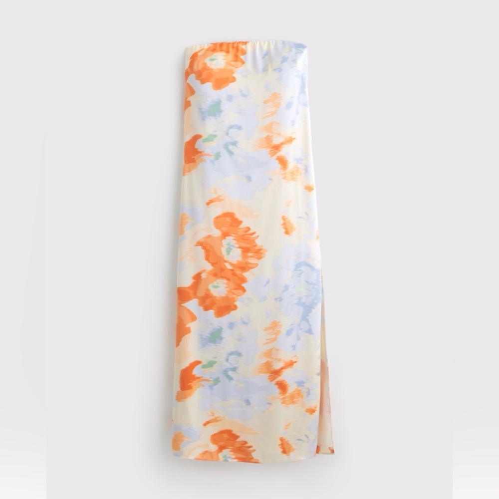Floral Strapless Dress in Orange and Blue